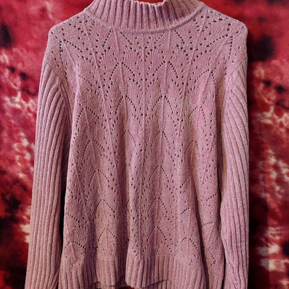 Vintage White Stag Mauve Pink Turtleneck Sweater